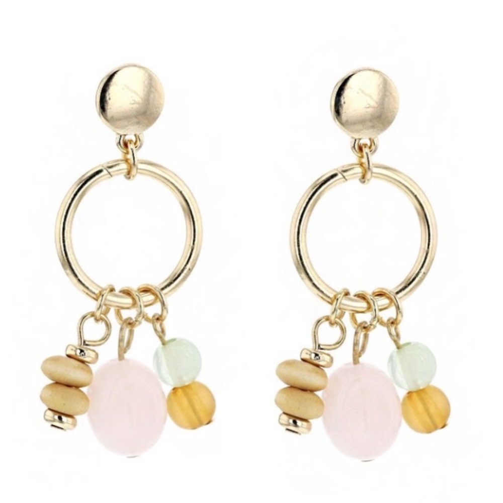 Carol Dauplaise hoop and stone cluster earrings, new, gold tone, stone, & beads - Picture 2 of 4